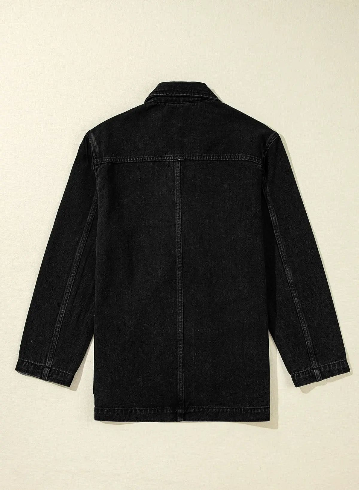 Black Side Pockets Lapel Collar Denim Jacket - Love Salve